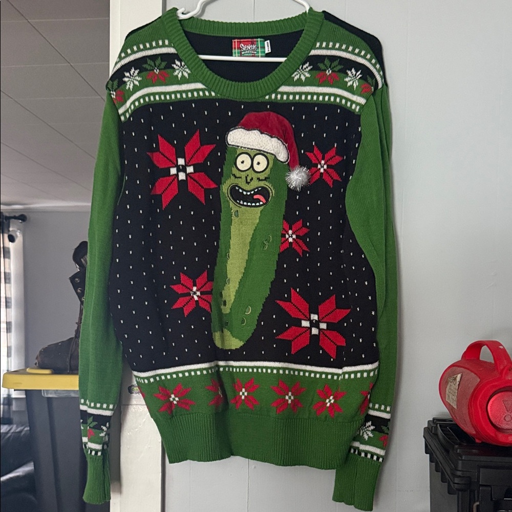 Spencer's Green and Black Pickle Holiday Sweater